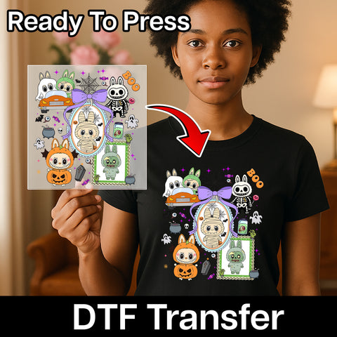 Cute Cartoon Halloween DTF Transfer, Iron-On Ready for Kids, Family & Group Costume, Spooky Animal Design T-shirt Apparel
