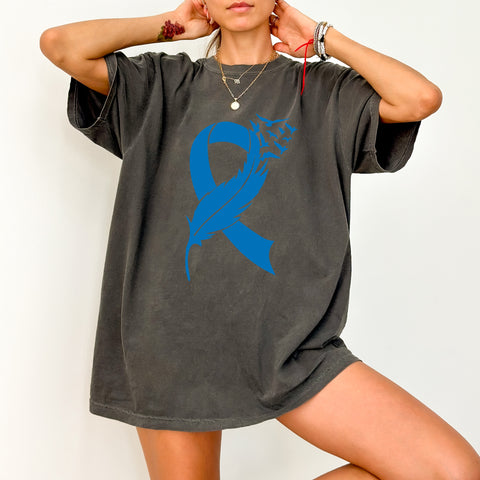 Awareness Ribbon DTF Transfer with Feather & Birds - Memorial & Support Apparel - Ready To Press Design for Unity & Hope T-Shirts