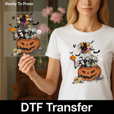 Iron-On Gothic Pumpkin Halloween DTF Transfer Nightmare Inspired Spooky Shirt Ready To Press Family Group Apparel