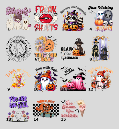 Cute Retro Pink Halloween DTF Transfer for Ghost Spraying T-Shirt & Sweatshirt, Fun Party Apparel, Iron-On for Festive Groups