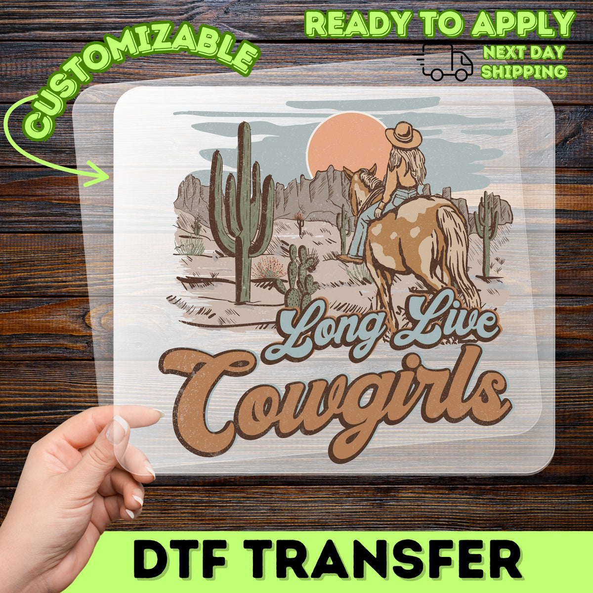 Iron-On Vintage Western Cowgirl Life DTF Transfer - Ready to Press Retro Desert Sand Beige Design for Women's Apparel