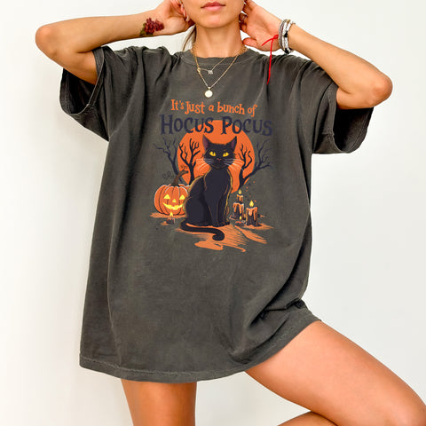 Cute Halloween Cat & Pumpkin DTF Transfer, It's Just A Bunch Of Hocus Pocus for T-shirt, Spooky Funny Party Ready To Press Iron-On