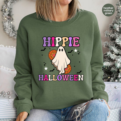 Cute Hippie Halloween Ghost Sunflowers DTF Transfer for Retro Boho Apparel & Group Party Shirt
