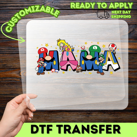 Cute Retro Video Game MAMA DTF Transfer Iron-On for Gamer Mom T-Shirt & Family Apparel Celebration