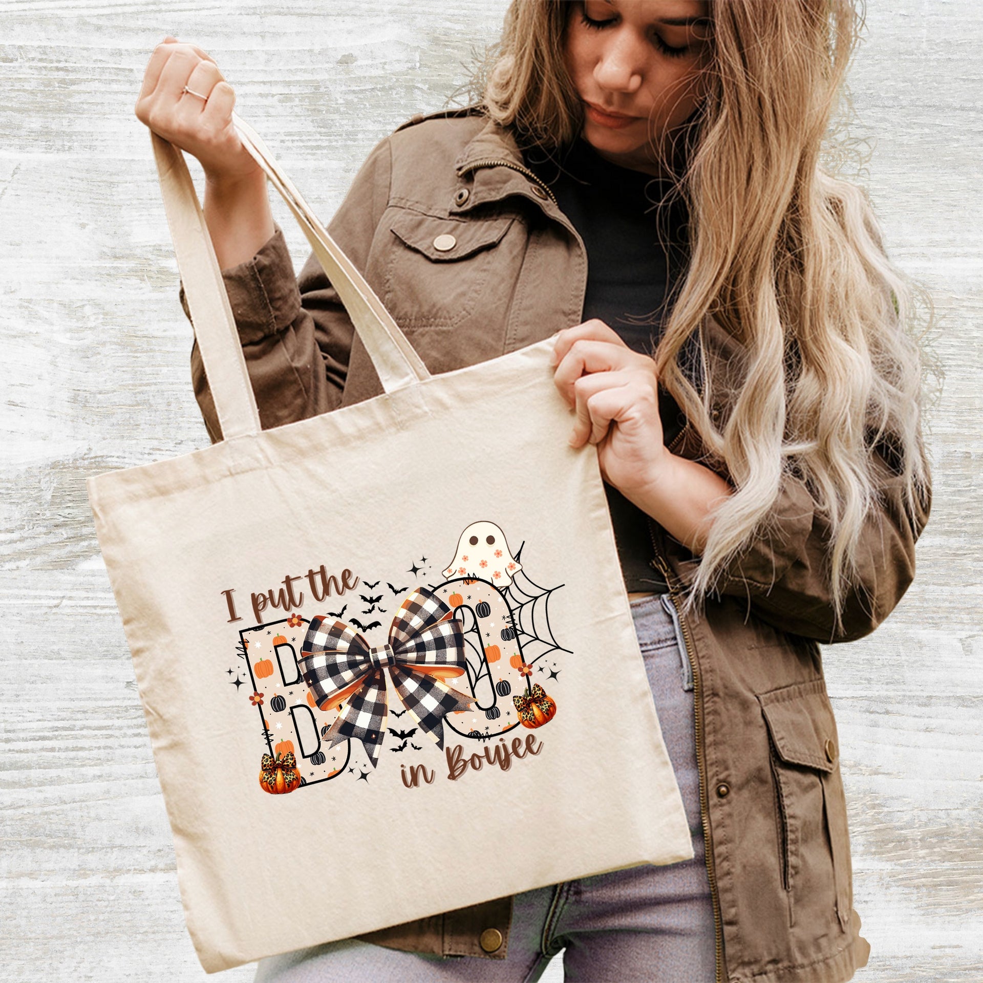 Cute Boujee Halloween DTF Transfer - I Put the BOO in Boujee - Ready To Press Funny Ghost & Pumpkin Iron-On for Fashionable Women Shirt