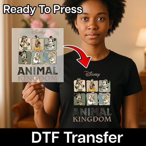 Cute Adventure Character DTF Transfer for Safari T-Shirt, Ready to Press Retro Cartoon Design for Family & Friends
