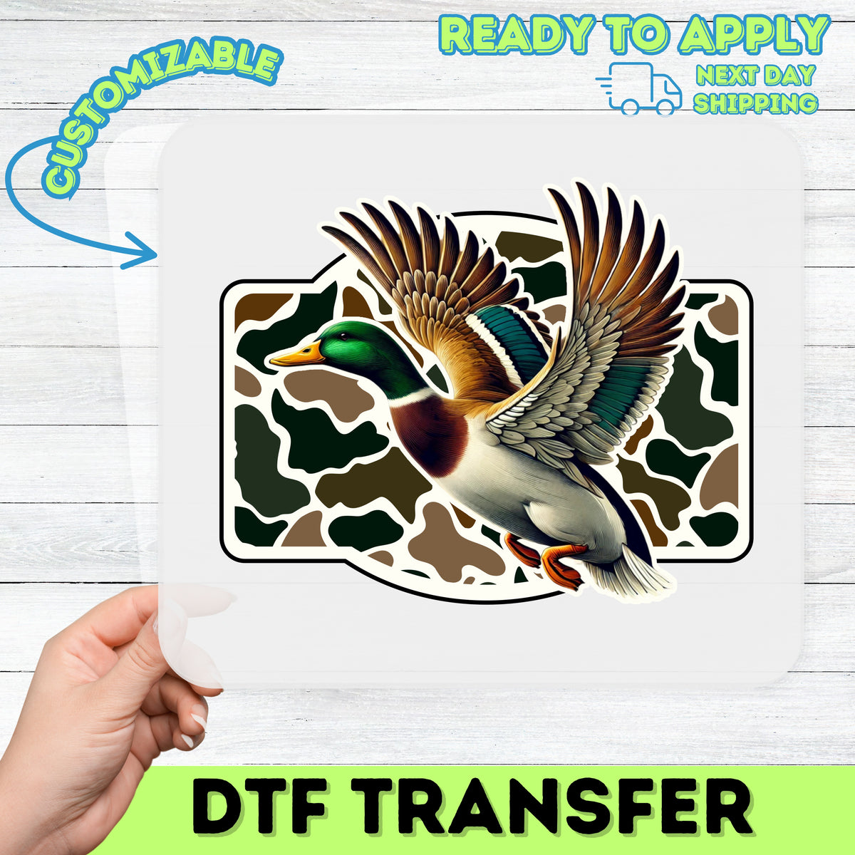 Realistic Flying Duck DTF Transfer for Outdoorsmen T-Shirt & Hunting Enthusiasts Apparel