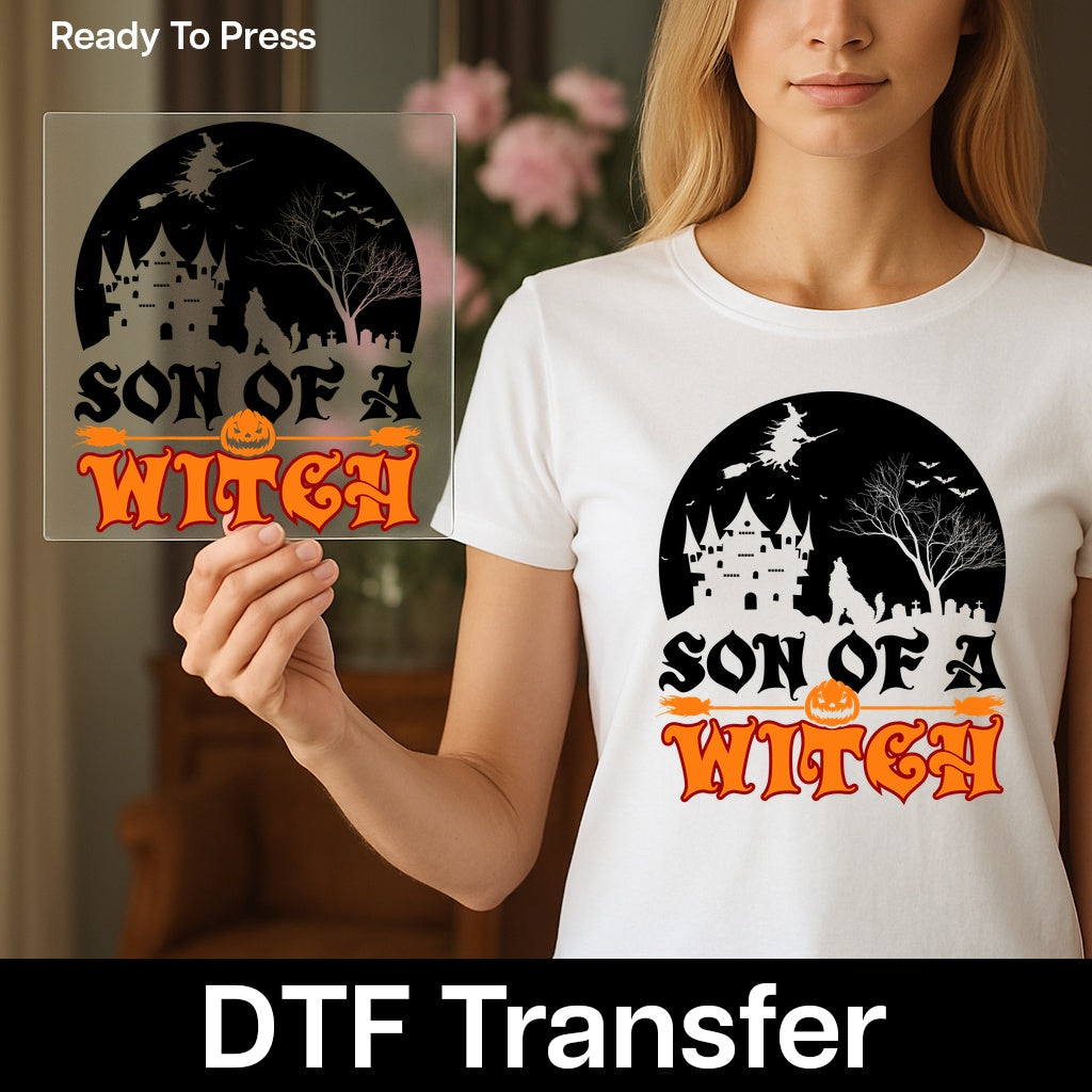 Funny Halloween Witch DTF Transfer for Group Shirts or Hoodies - Retro Cute Cartoon Broomstick Pumpkin Iron-On Apparel