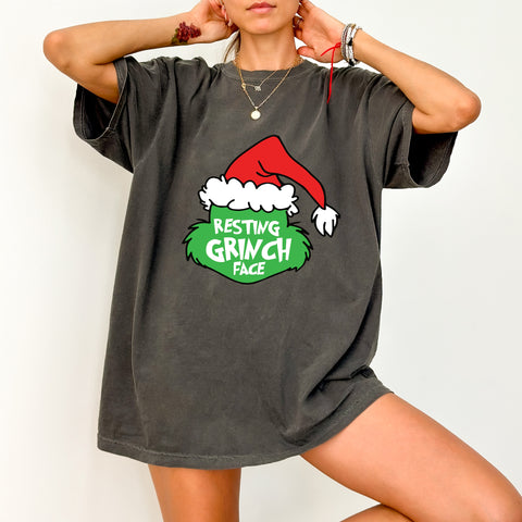 Funny Resting Grinch Face Christmas DTF Transfer Iron-On for Adults T-Shirt Holiday Humor Apparel