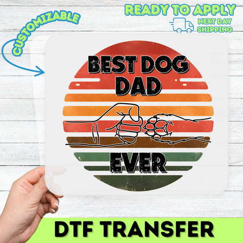 Retro Vintage Best Dog Dad Ever DTF Transfer for Father's Day Funny Pet Lover T-shirt Iron-On Gift