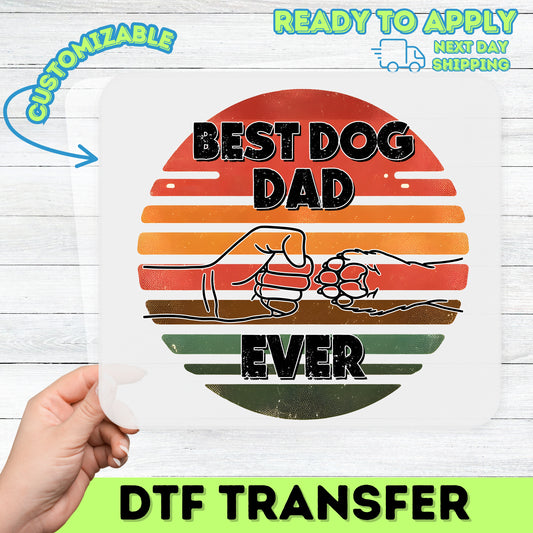 Retro Vintage Best Dog Dad Ever DTF Transfer for Father's Day Funny Pet Lover T-shirt Iron-On Gift