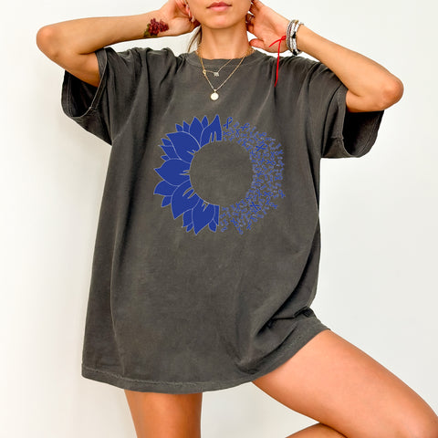 Cancer Support DTF Transfer Sunflower Awareness Ribbon Blue Iron-On T-Shirt for Charity Walks & Health Cause Events