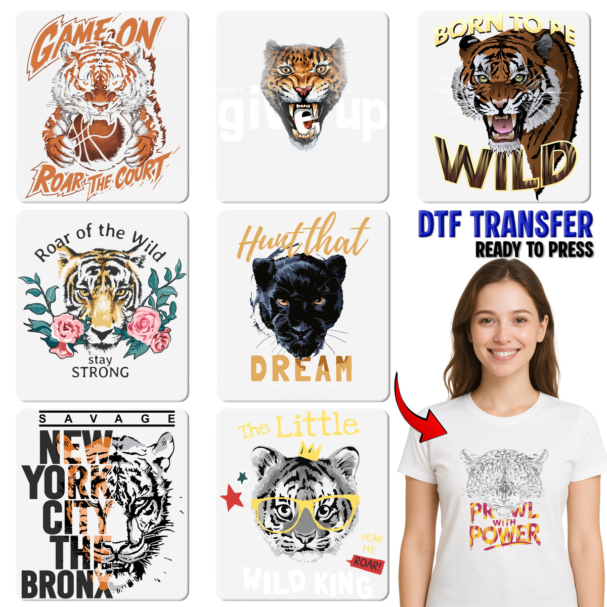 Empowerment DTF Transfer Iron-On Fearless Tiger T-Shirt Design for Adventurers & Wildlife Lovers