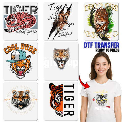 Retro Tiger DTF Transfer Iron-On for Wildlife Enthusiasts, Ready to Press Jungle Animal T-Shirt, School Mascot Apparel
