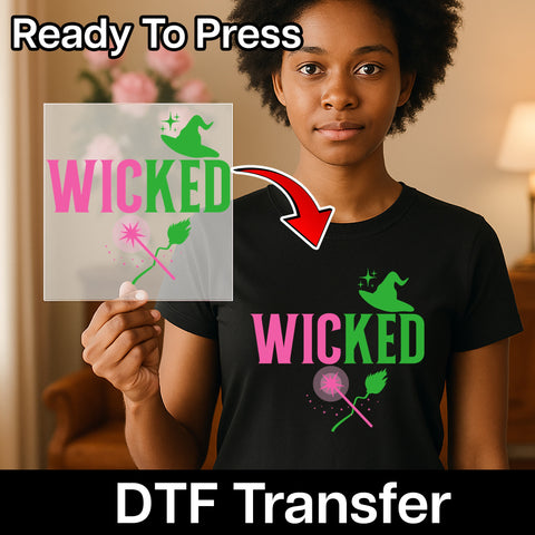 Witchy Fun Halloween DTF Transfer Iron-On for T-Shirt - Neon Playful Wicked Design Ready to Press for Group Halloween Parties