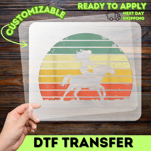 Retro Horseback Riding Sunset DTF Transfer for Equestrian Apparel Nostalgic Outdoor Horse Rider Gift Iron-On