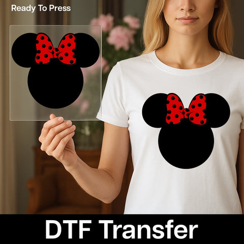 Cute Retro Cartoon Red Bow DTF Transfer for Family Shirts, Ready To Press, Iron-On for Theme Park & Friends Reunions