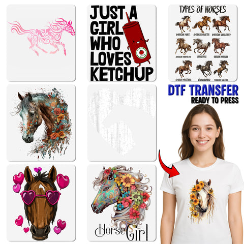 Inspirational Butterfly & Sunflower DTF Transfer for T-Shirt, Uplifting Horse Silhouette Iron-On, Cute Nature Theme Apparel Gift