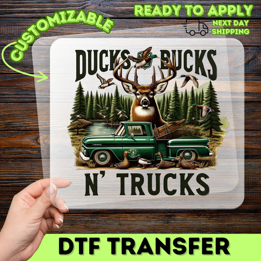 Retro Ducks & Trucks DTF Transfer for Hunting Apparel, Outdoor Adventure Wildlife Design, Vintage Buck & Truck Ready To Press