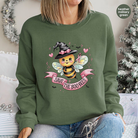 Funny Halloween Boo Bees DTF Transfer for Women's Shirt - Cute Breast Cancer Awareness Iron-On for Holiday Apparel & Events
