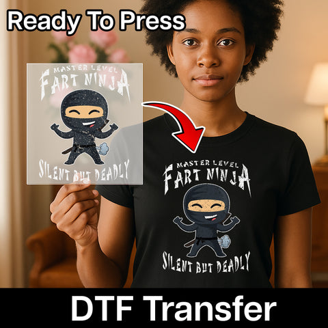 Funny Ninja Fart DTF Transfer Laugh-Ready Apparel Print for Teens & Adults - Cute Joke Tee for Friends & Parties