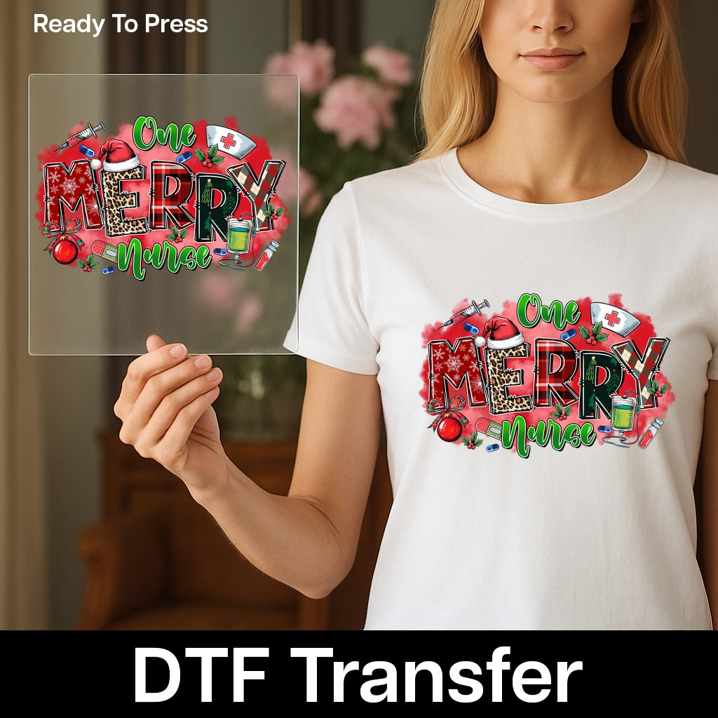 Funny Christmas Nurse T-Shirt DTF Transfer Ready to Press Iron-On Apparel for Medical Professionals Holiday Humor