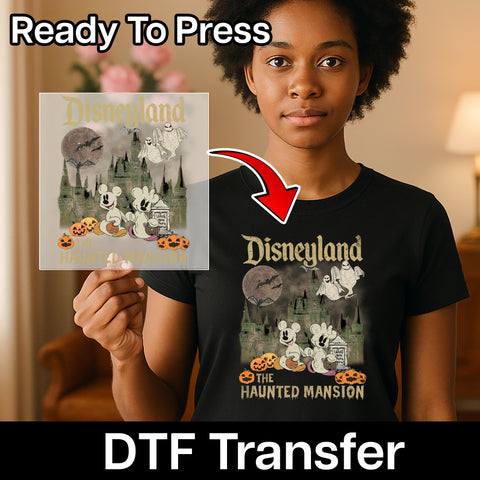 Disneyland Halloween DTF Transfer Spooky Ghost Theme Iron-On Ready To Press Shirt for Disney Enthusiasts & Family