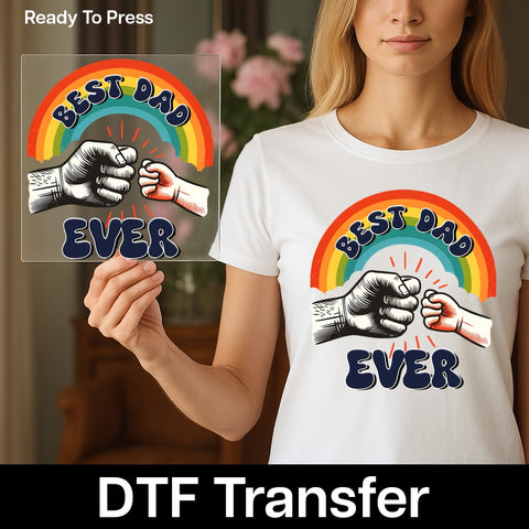 Retro Best Dad Ever DTF Transfer for Father’s Day Cute Iron-On Ready To Press Apparel Gift from Kids