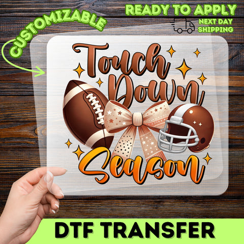 Cute Football Game Day DTF Transfer Iron-On Touch Down Season Retro Women's Apparel Ready To Press for Sports Fans & Tailgating