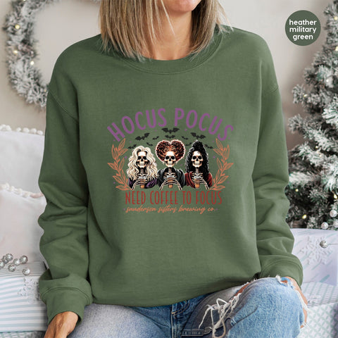 Funny Gothic Pumpkin Halloween DTF Transfer for Witch & Coffee Lover Shirt - Iron-On Ready to Press Skeleton Humor