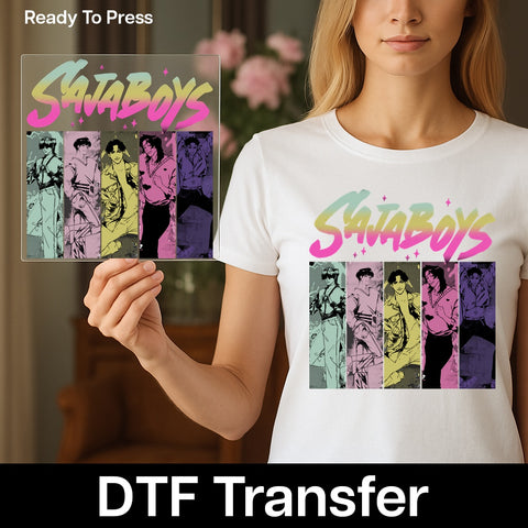 Retro 80s Boy Band Nostalgia DTF Transfer Ready to Press for T-Shirt | Fun Anime Band Design Perfect for Group Celebrations & Parties