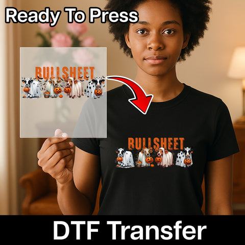 Funny Cow Ghost Halloween DTF Transfer for Women Shirt Iron-On Ready to Press Farm Life Humor