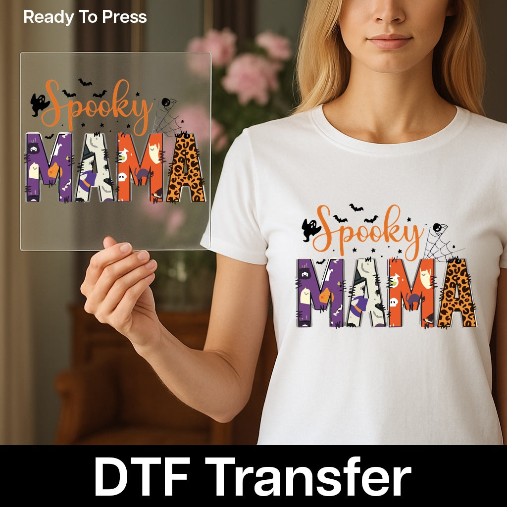 Spooky Mama Halloween DTF Transfer Cute Leopard Print Iron-On for Moms T-Shirt & Sweatshirt Costume