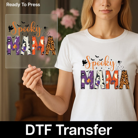 Spooky Mama Halloween DTF Transfer Cute Leopard Print Iron-On for Moms T-Shirt & Sweatshirt Costume