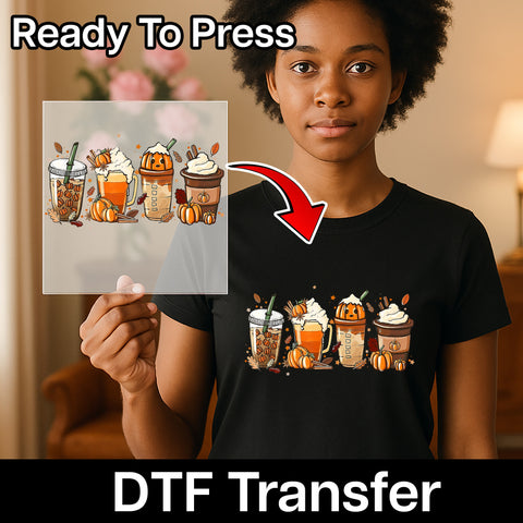 Cute Autumn Pumpkin Spice DTF Transfer for Cozy Fall & Halloween Shirts Ready To Press