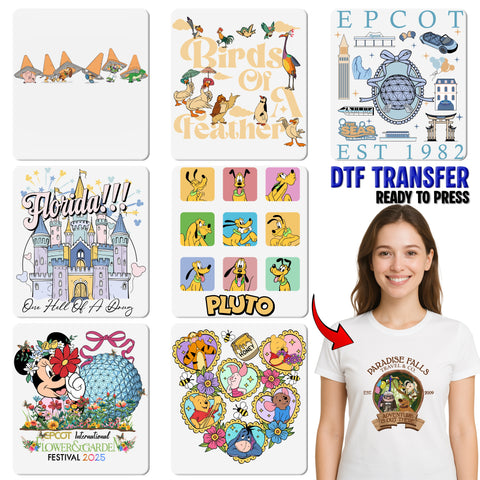 Cute Nostalgic Cartoon DTF Transfer Gift for Family Reunion, Playful Outdoor Adventure Apparel Ready to Press Iron-On