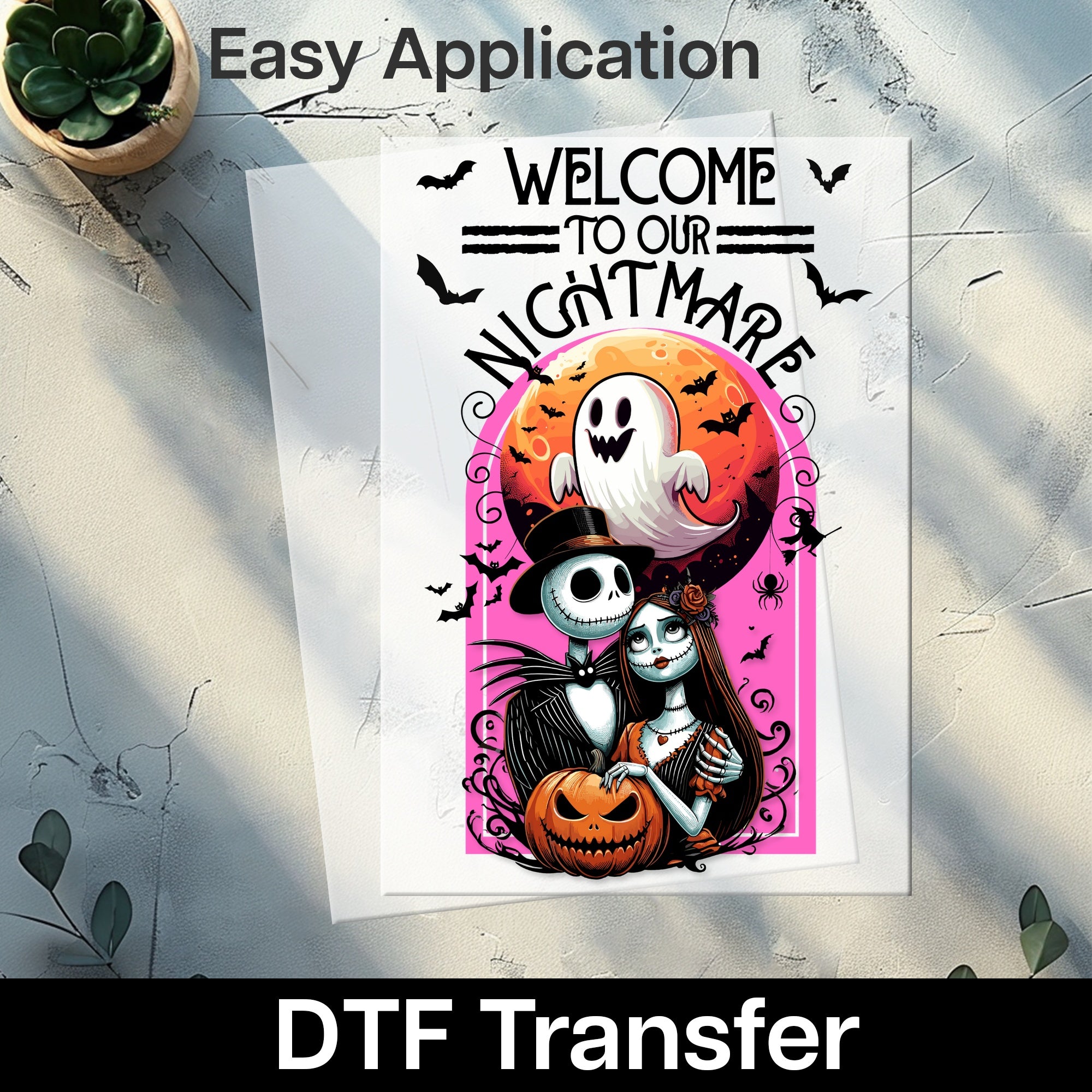 Spooky Gothic Halloween DTF Transfer for Whimsical Skeleton & Ghost Shirt - Ready to Press Iron-On for Fun Holiday Apparel
