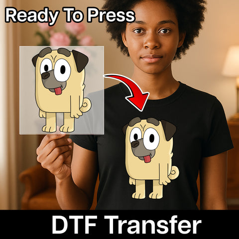 Cute Cartoon Pug DTF Transfer Ready To Press for Dog Lover T-shirt or Sweatshirt - Fun Pet Lover Gift for Group Events