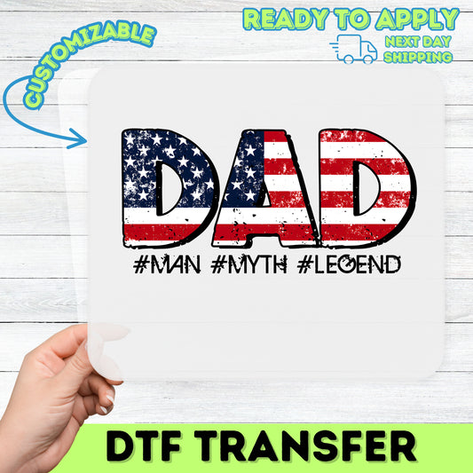 Vintage Patriotic Dad DTF Transfer Iron-On for July 4th & Father's Day Apparel Gift