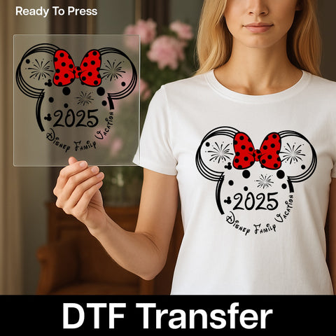 Cute Polka Dot Bow DTF Transfer for Theme Park T-Shirts & Family Fun Apparel