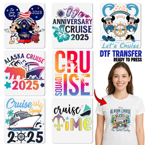 Anniversary Cruise 2025 ready to press DTF transfer for couples t-shirts & tropical celebration apparel