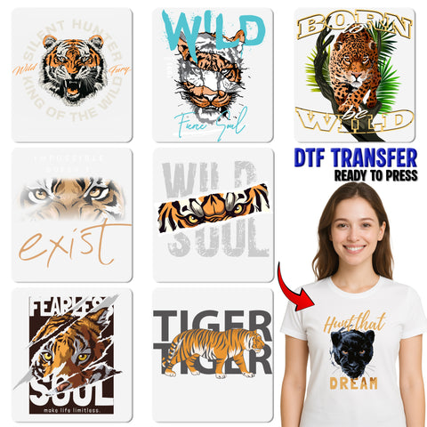 Bold Tiger Face DTF Transfer for Wildlife Lovers, Ready to Press Jungle Theme Shirt, Iron-On Big Cat Apparel