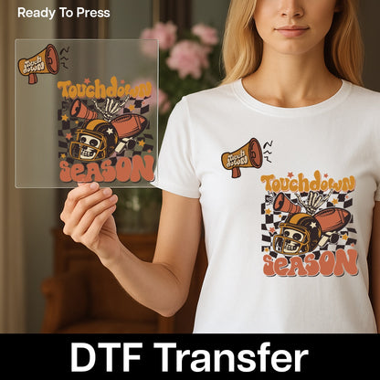 Touchdown Season Halloween Football Skeleton DTF Transfer for Fun Group T-Shirts & Hoodies