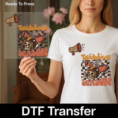 Touchdown Season Halloween Football Skeleton DTF Transfer for Fun Group T-Shirts & Hoodies
