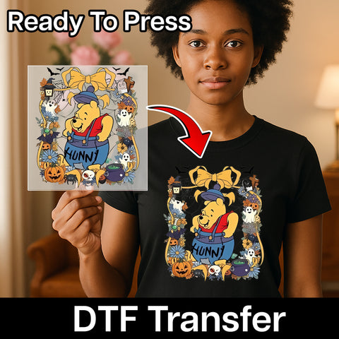 Cute Halloween Iron-On DTF Transfer for Family Halloween Matching Shirts - Playful Retro Ghost & Pumpkin Spice Design