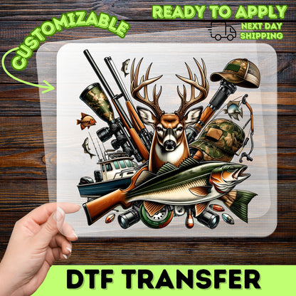 Outdoor Adventure Deer & Fish Realistic Hunting DTF Transfer for Hunting & Fishing Club Shirts & Apparel