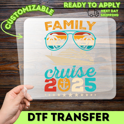 Iron-On Family Cruise Getaway 2025 Retro Vintage DTF Transfer for Fun Vacation T-shirts & Apparel, Ready to Press