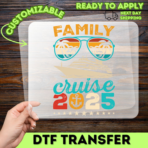 Iron-On Family Cruise Getaway 2025 Retro Vintage DTF Transfer for Fun Vacation T-shirts & Apparel, Ready to Press