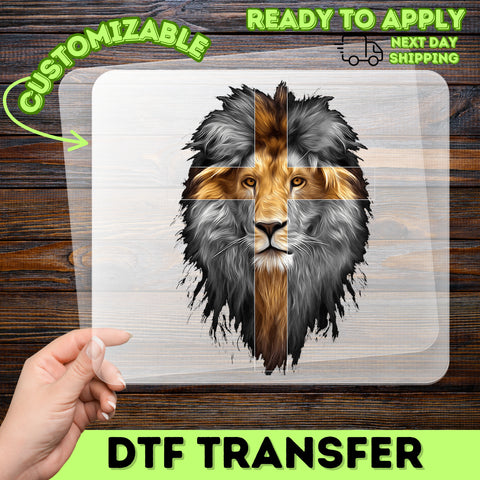 Christian Lion Cross Inspirational DTF Transfer Ready To Press Iron-On Religious Faith-Based Apparel Spiritual Art T-Shirt