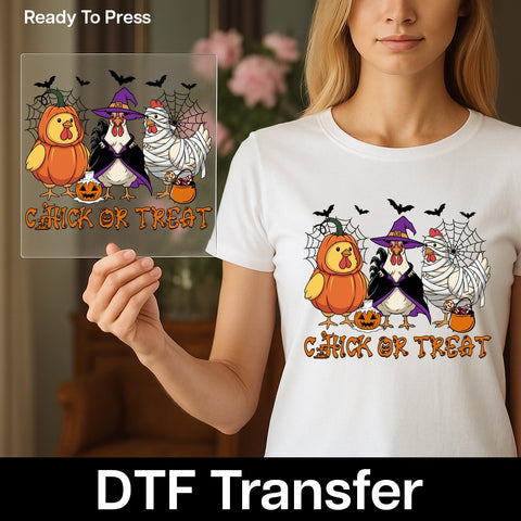 Funny Halloween Chicken Costume DTF Transfer Iron-On for Family & Friend Group T-shirt Ready To Press